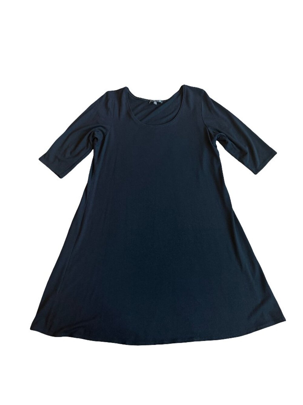 Eileen Fisher Black Scoop Neck Swing Trapeze Knit Dress Shift Small Women's